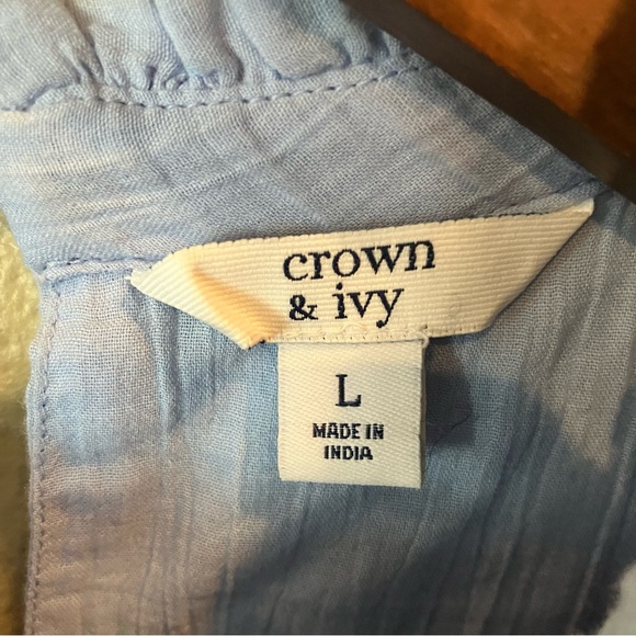 Crown & Ivy Light Blue 100% Cotton Smocked Eyelet Summer Dress, size Large - Picture 6 of 11